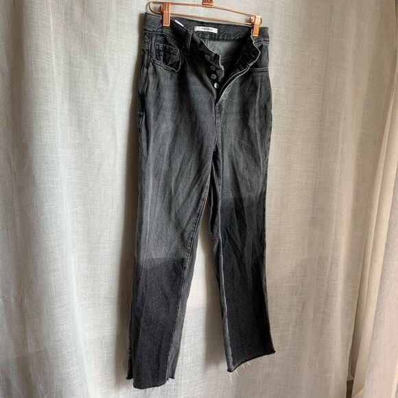 PacSun Black High Rise Jeans 25 Button Fly Straight Leg Raw Hem Grunge Y2K Denim - Picture 11 of 16